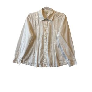 J Jill Classic Crisp White Pleated Pintuck Long Sleeve Relaxed Button Up Shirt S